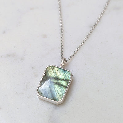 sterling silver rectangular labradorite pendant necklace