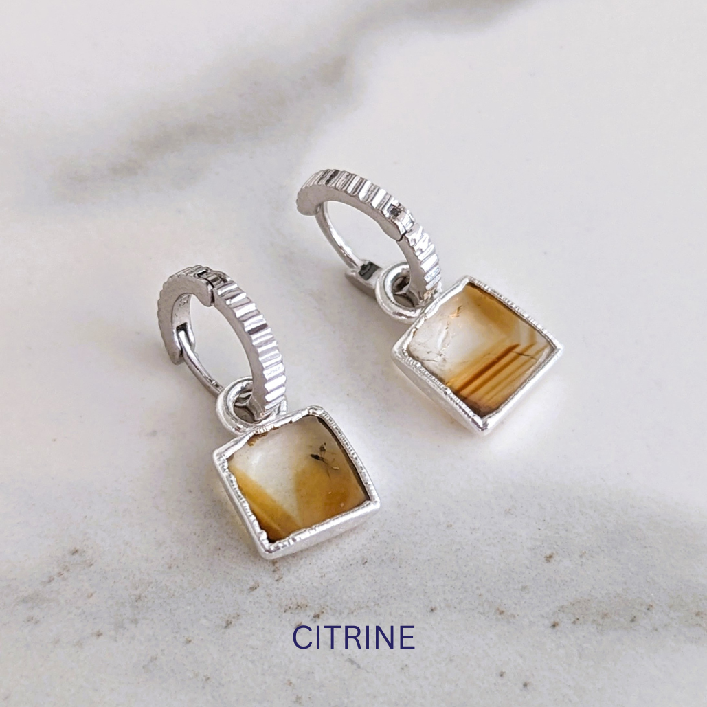 square citrine hoop earrings