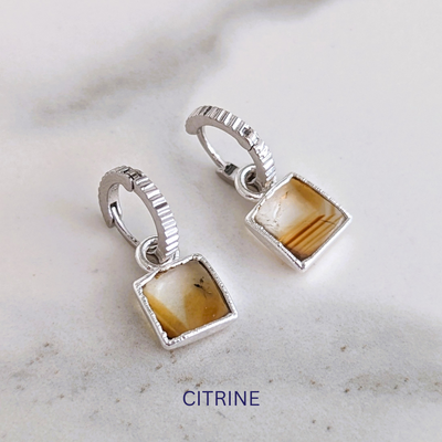 square citrine hoop earrings