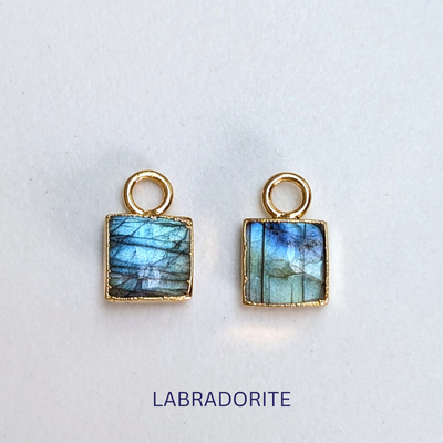 labradorite gemstone square earring charms