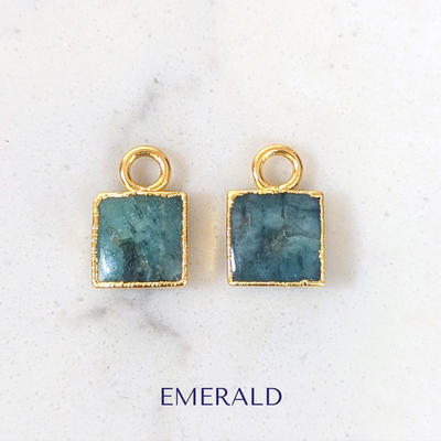 Gold plated square emerald interchangeable earring charms