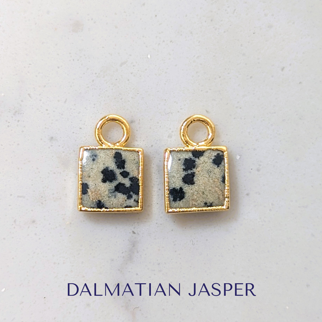 Gold plated dalmatian jasper square nterchangeable earring charms