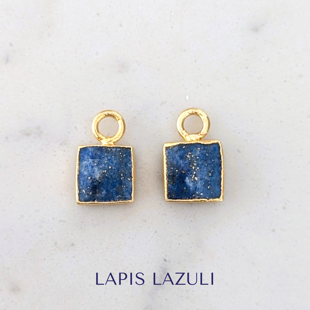 gold lapis lazuli square interchangeable earring charms