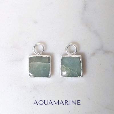 sterling silver aquamarine square interchangeable earring charms