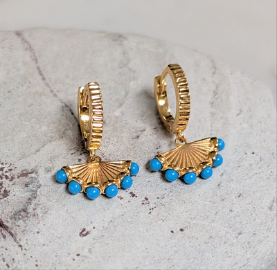 18 carat gold plated sterling silver turquoise fan charm earrings