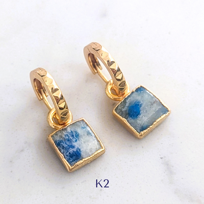 18 carat gold plated k2 jasper square charm hoop earrings