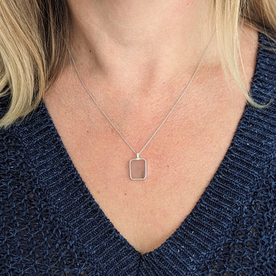 The Rectangle Rose Quartz Gemstone Necklace