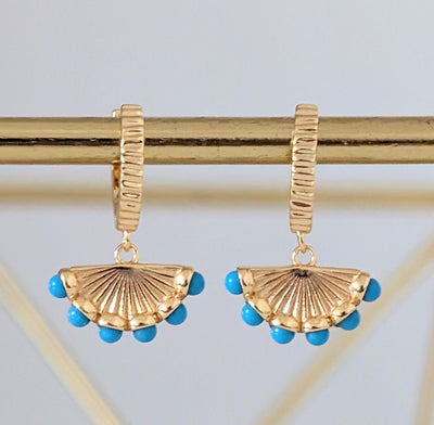 18 carat gold plated sterling silver turquoise fan charm earrings