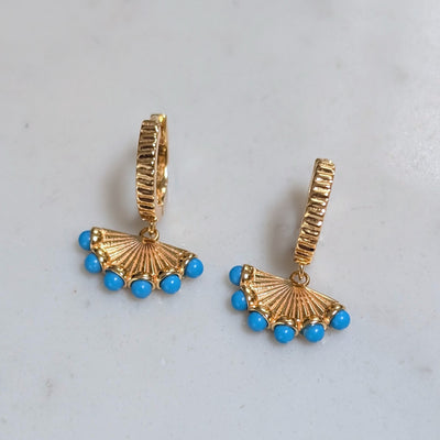 18 carat gold plated sterling silver turquoise fan charm earrings