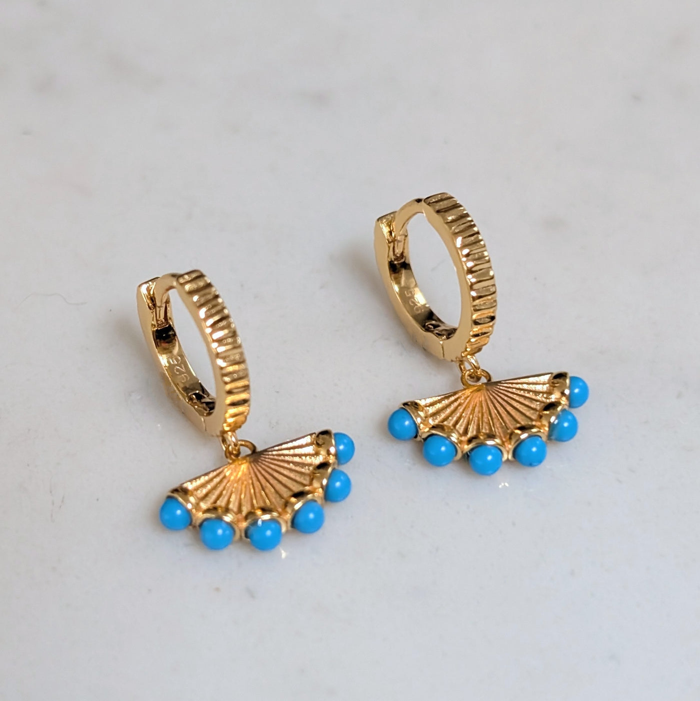 18 carat gold plated sterling silver turquoise fan charm earrings