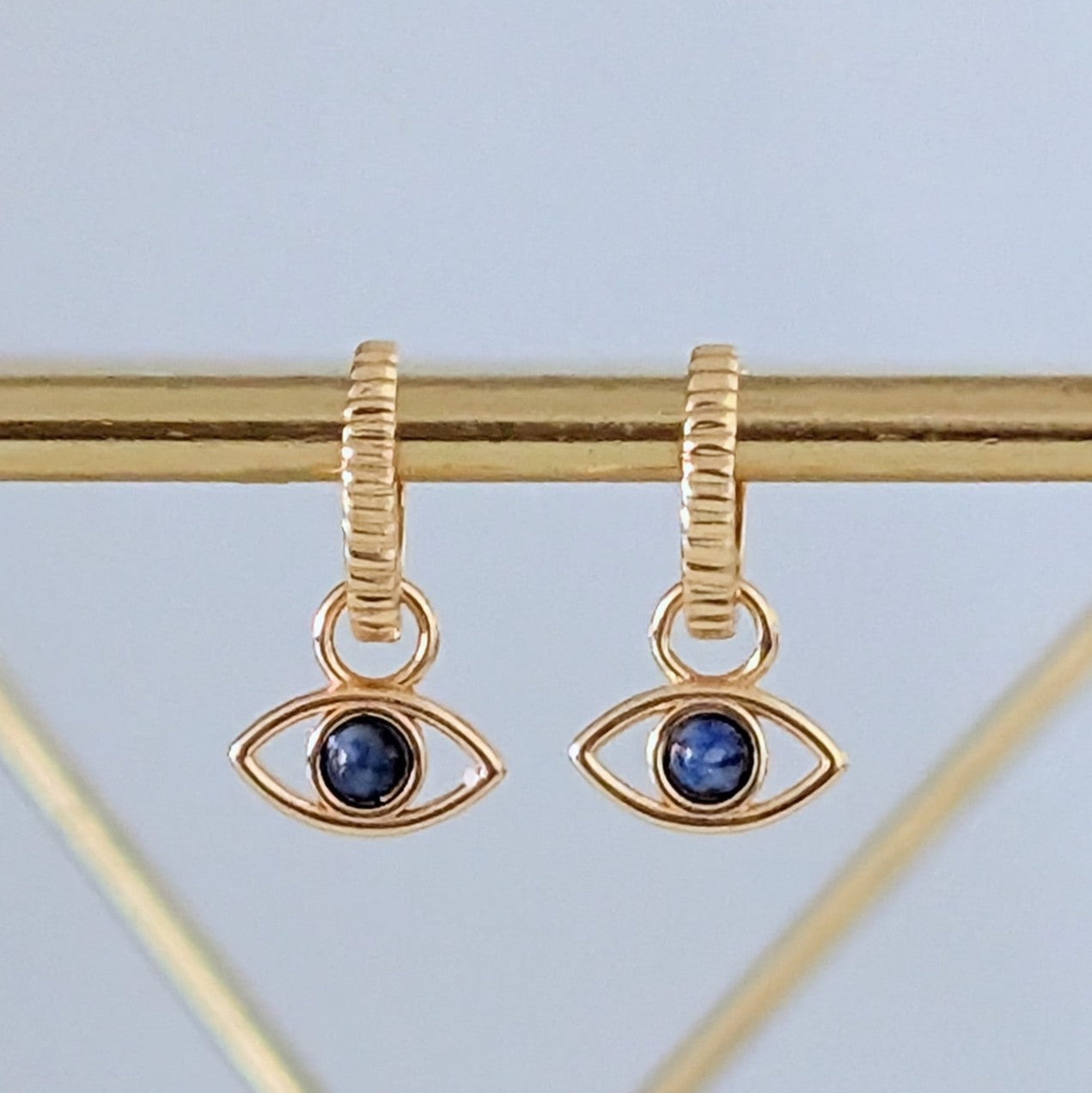 Gold vermeil evil eye charm hoop earrings 