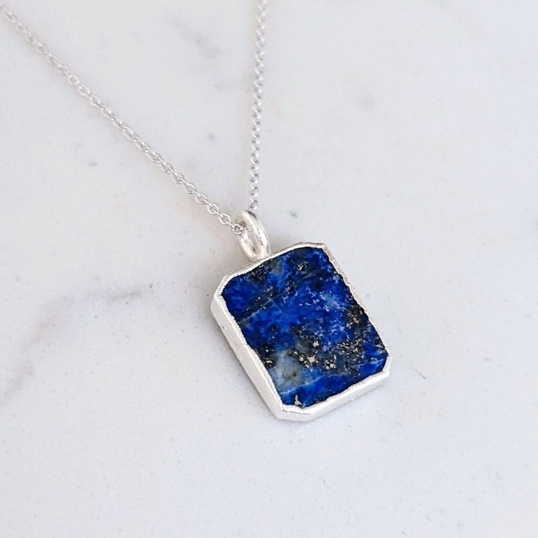 Royal Blue Rectangular Grade 'A' Lapis Lazuli Sterling Silver 925 Gemstone Pendant store