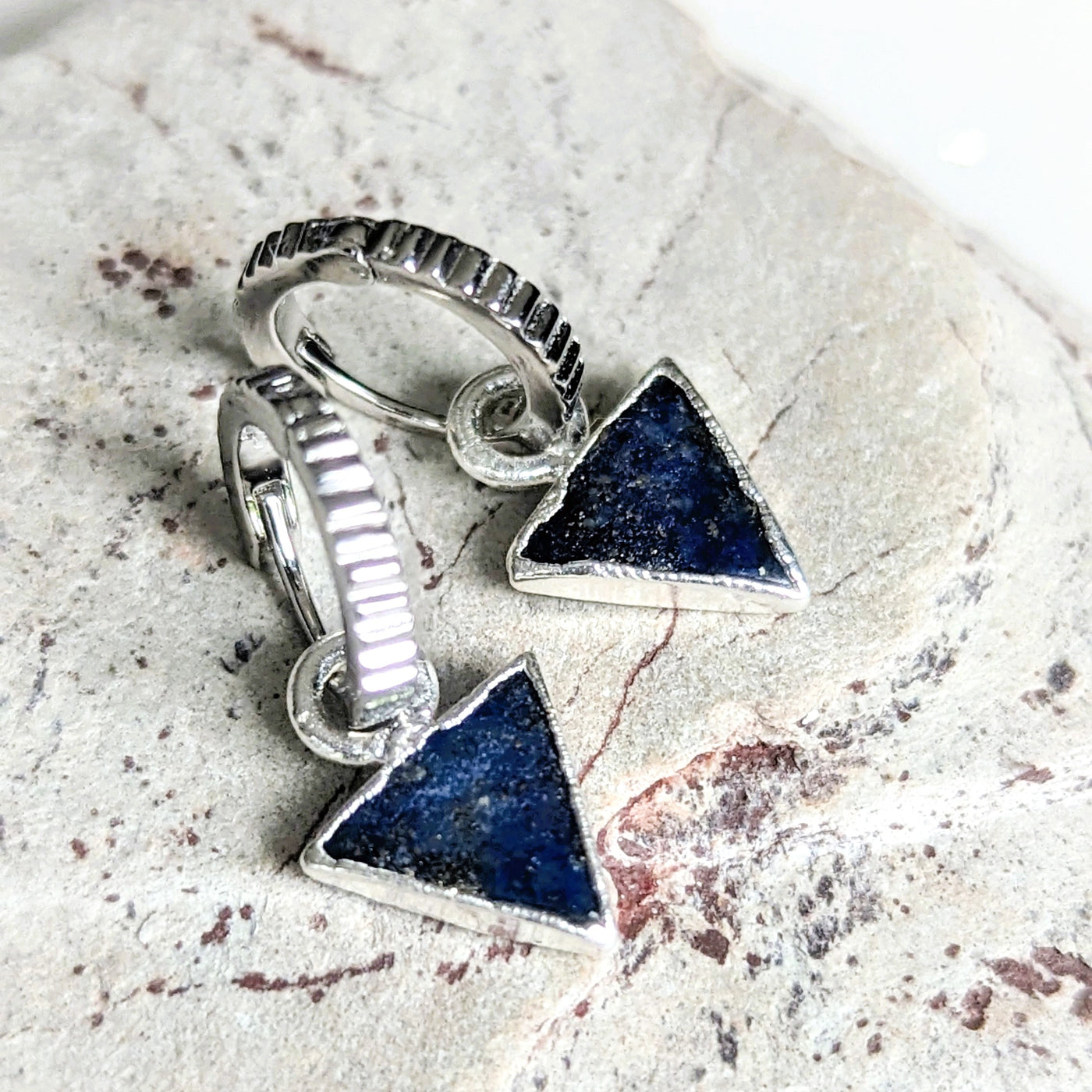 The Triangle Lapis Lazuli Gemstone Hoop Earrings