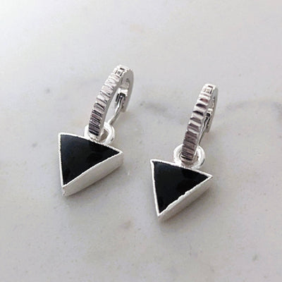 The Triangle Black Onyx Gemstone Hoop Earrings