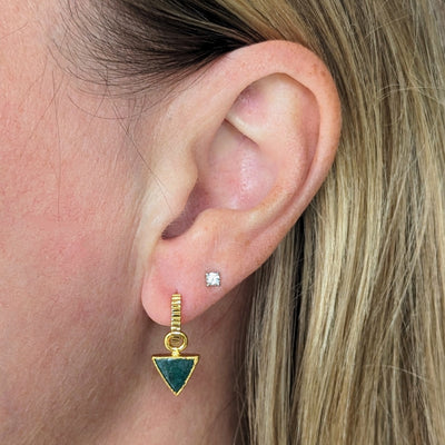 green aventurine triangular charm earrings