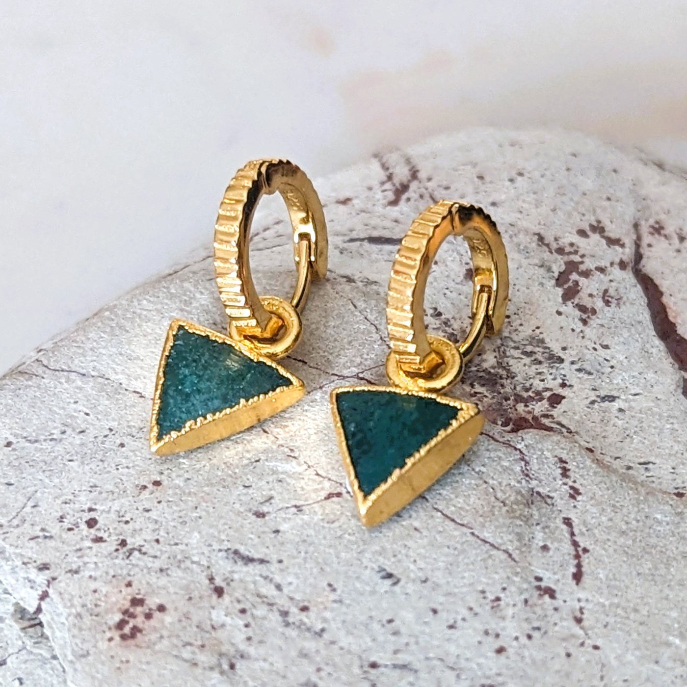 green aventurine triangular charm earrings