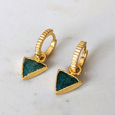 green aventurine triangular charm earrings