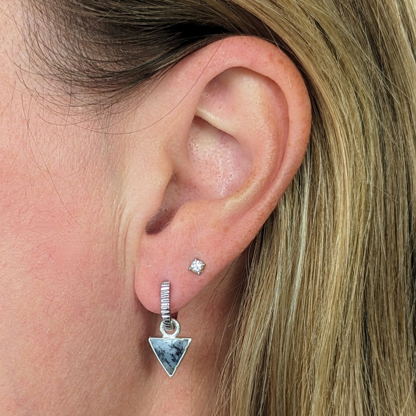 The Triangle Dendritic Agate Gemstone Hoop Earrings