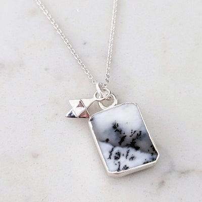 sterling silver dendritic agate rectangular pendant necklace