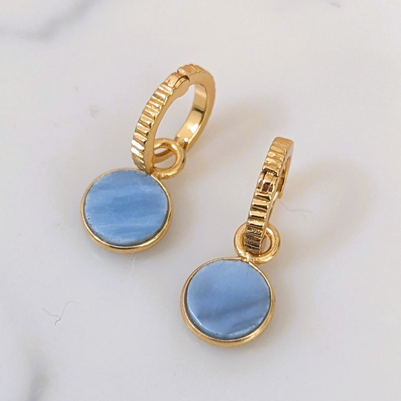 gold blue opal October birthstone earrings