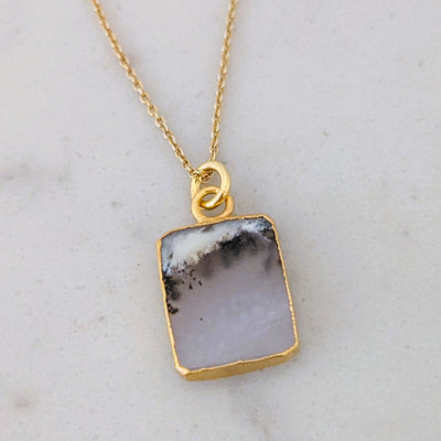 The Rectangle Dendritic Agate Gemstone Necklace