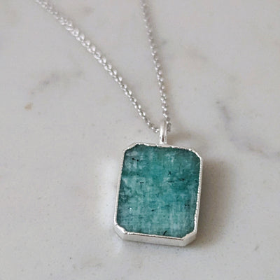 sterling silver amazonite rectangular pendant necklace