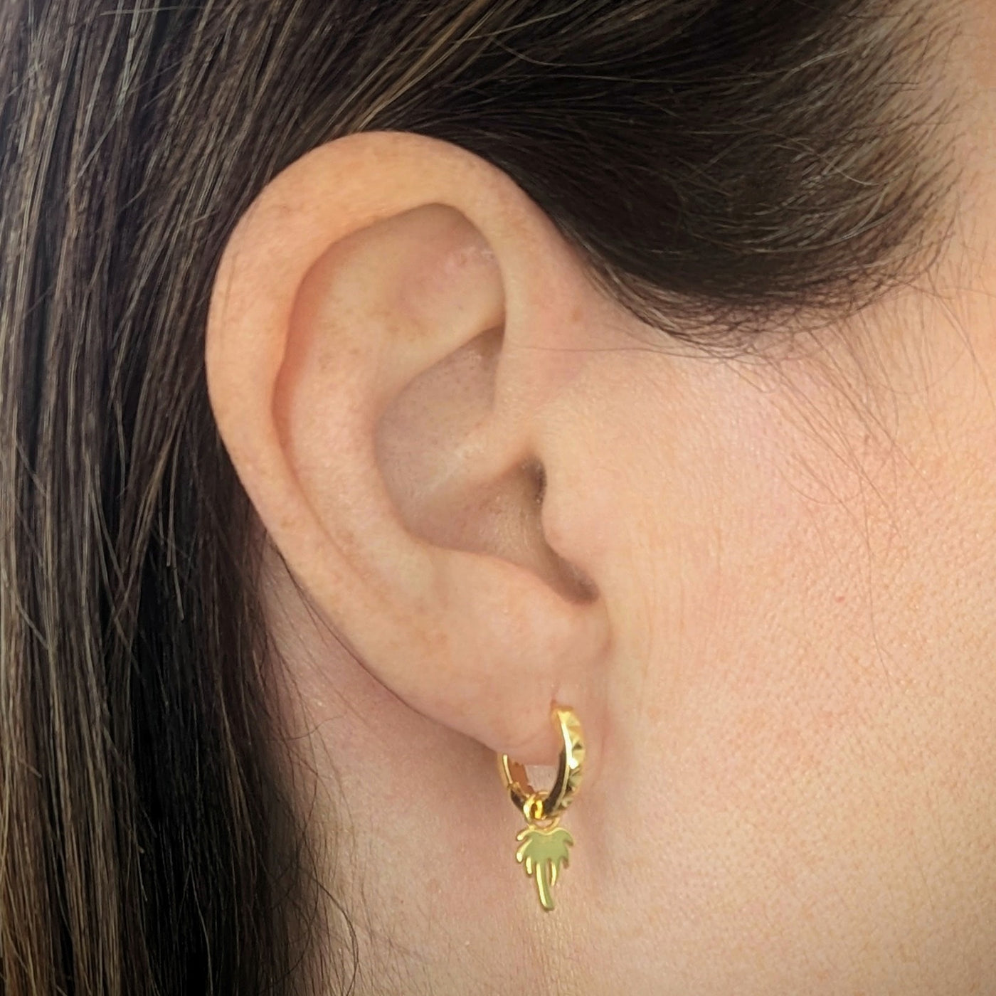 18 carat gold plated palm tree charm hoop earrings