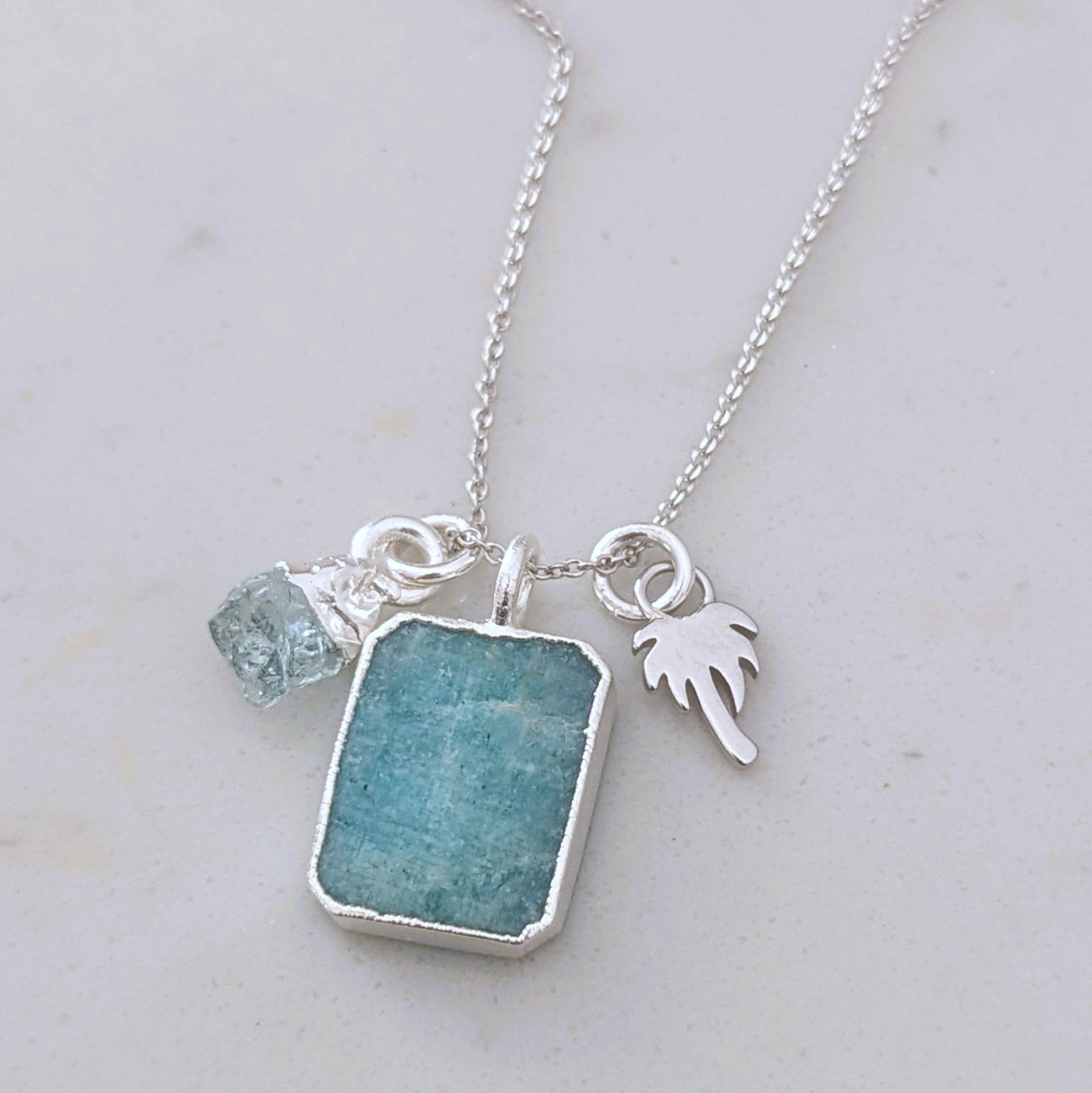 Amazonite and Aquamarine silver necklace