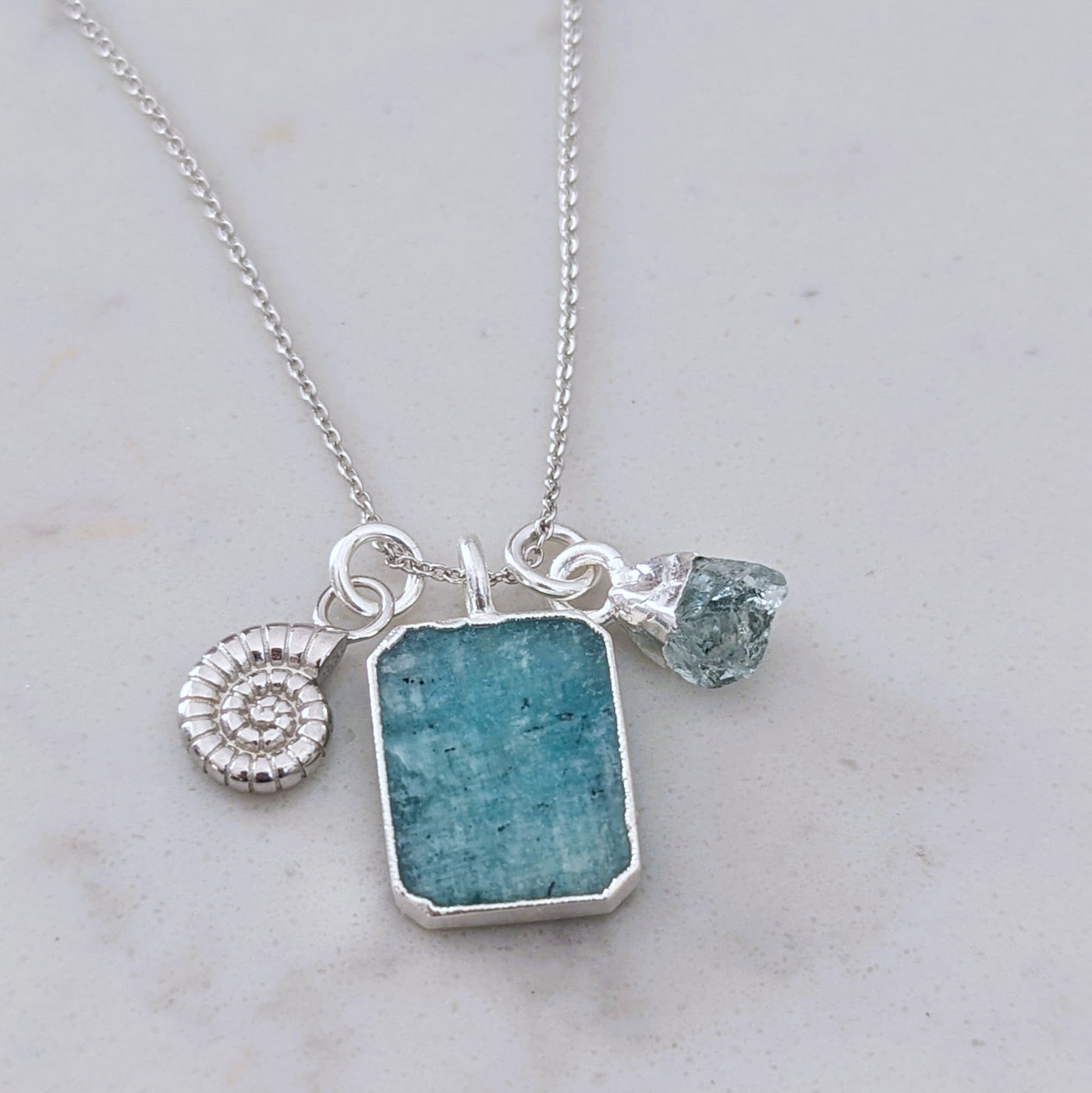 Amazonite and Aquamarine silver necklace