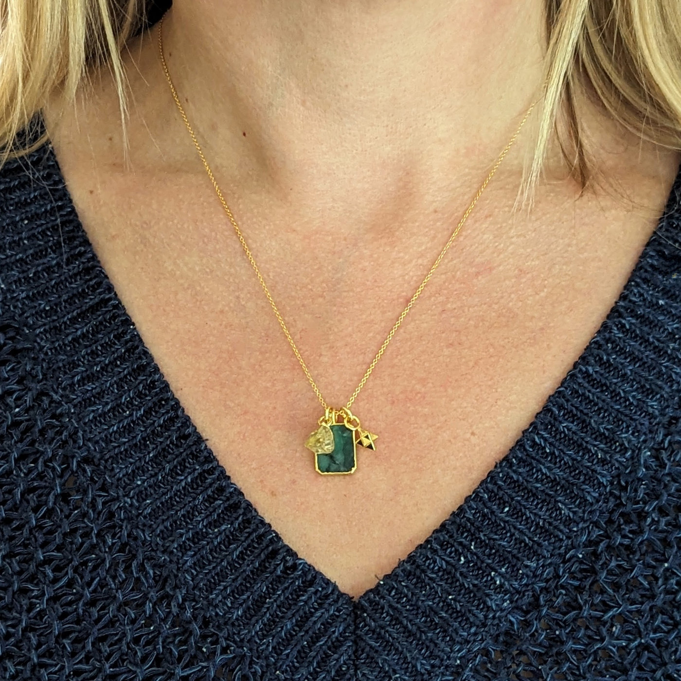 The Trio Emerald, Citrine and Charm Gemstone Necklace
