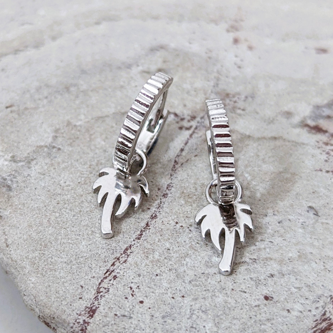 silver palm tree earrings