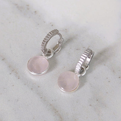 sterling silver rose quartz January birthstone earrings