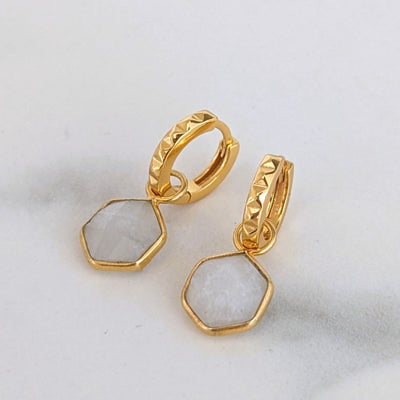 18 carat gold plated moonstone hexagon gemstone earrings