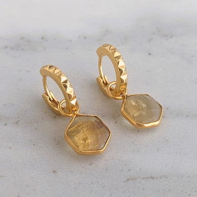 The Hexagon Citrine Gemstone Hoop Earrings