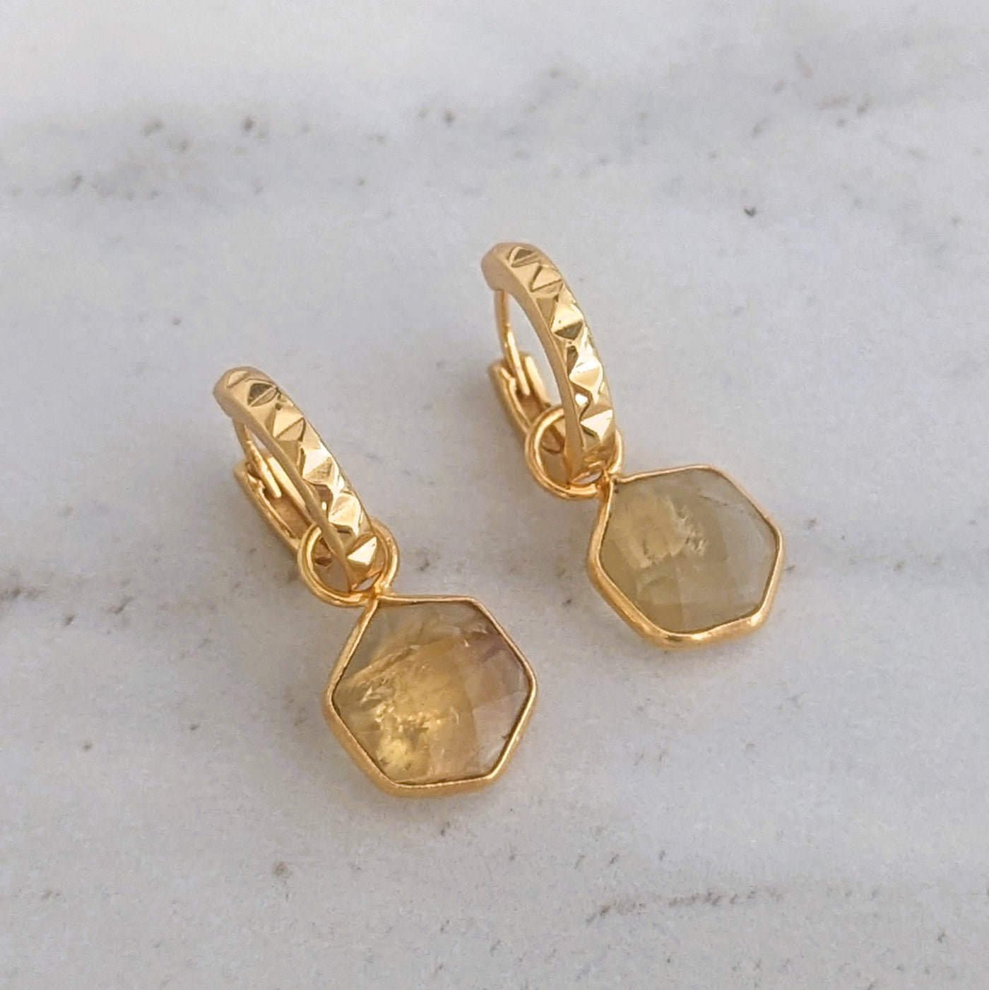 The Hexagon Citrine Gemstone Hoop Earrings