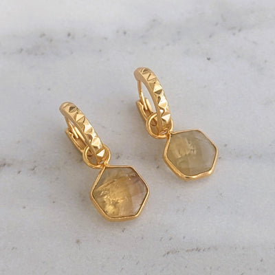 The Hexagon Citrine Gemstone Hoop Earrings