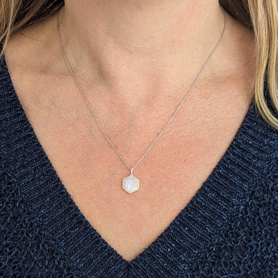 sterling silver moonstone hexagonal pendant necklace