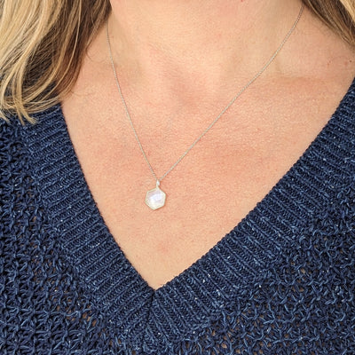 sterling silver moonstone hexagonal pendant necklace