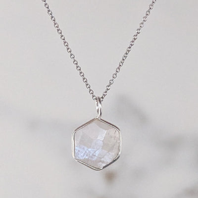 sterling silver moonstone hexagonal pendant necklace