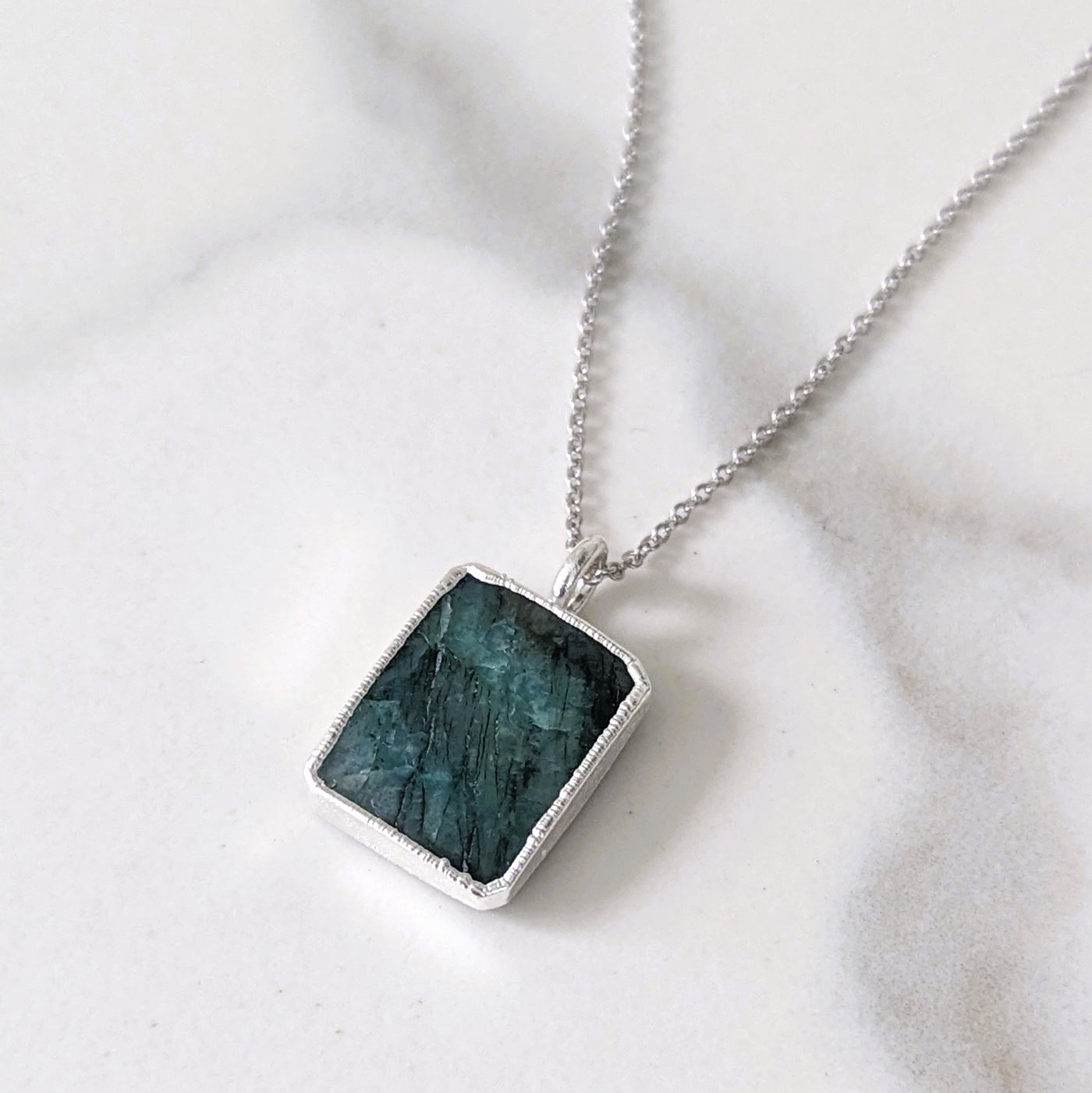 sterling silver emerald rectangular pendant necklace