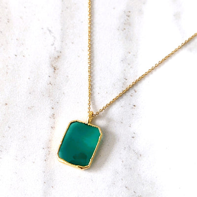 green onyx rectangular charm necklace