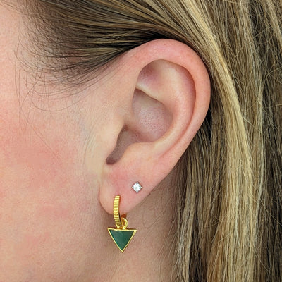 triangular charm green onyx earrings