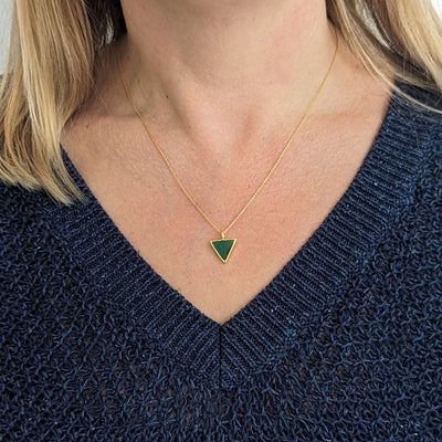 gold green onyx triangular pendant necklace