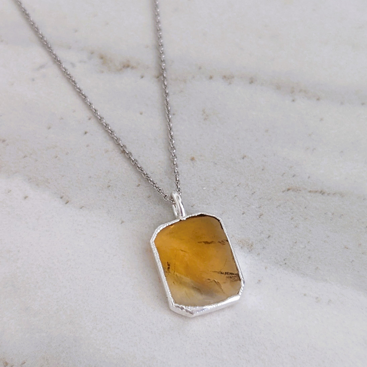 sterling silver citrine rectangular pendant necklace