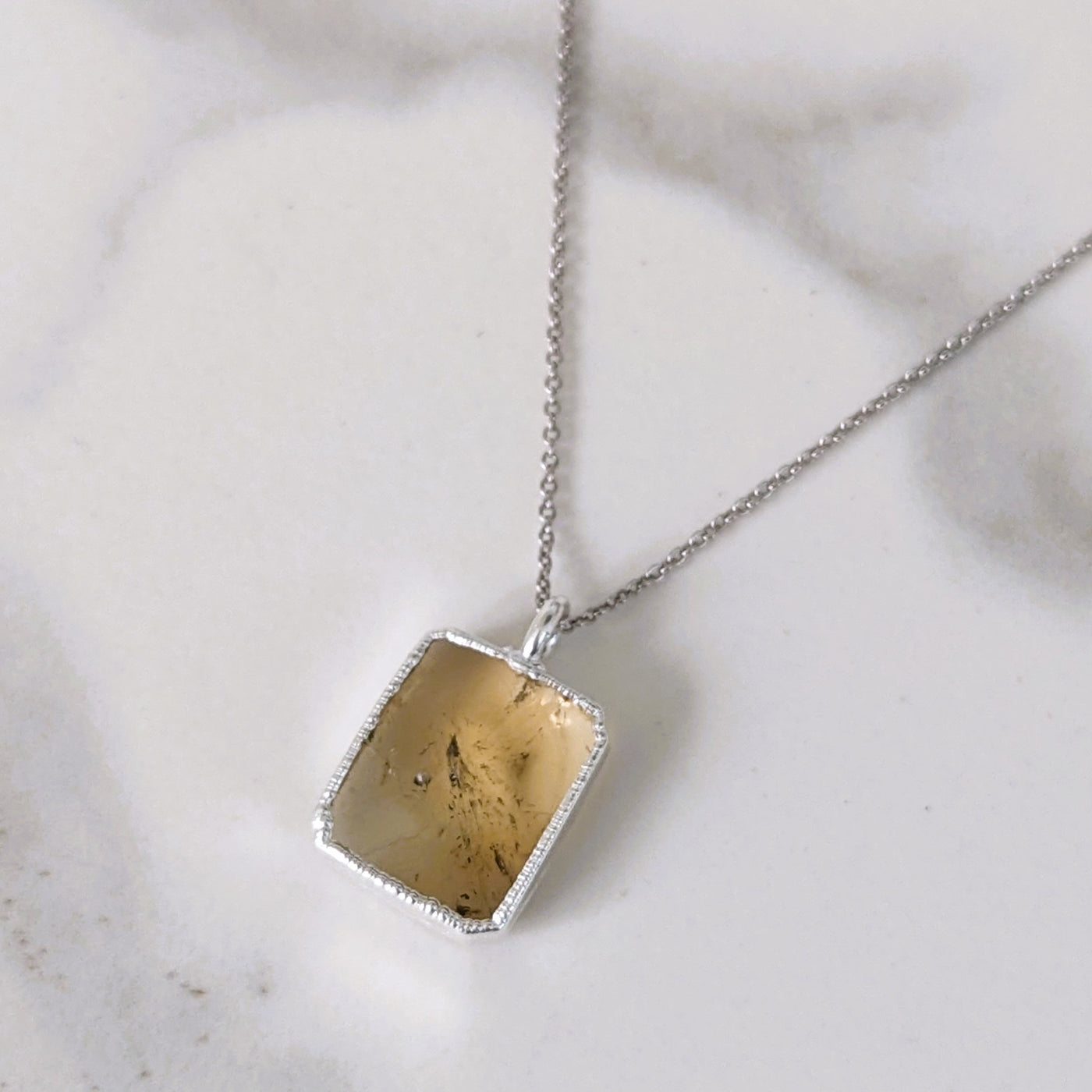 sterling silver citrine rectangular pendant necklace