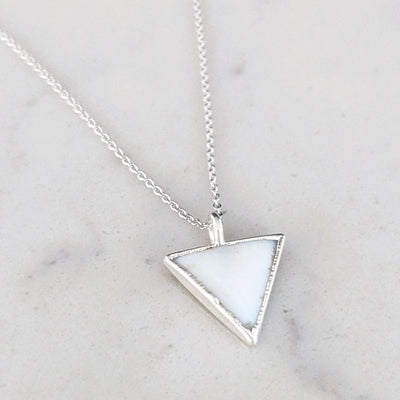 sterling silver mother of pearl triangular pendant necklace