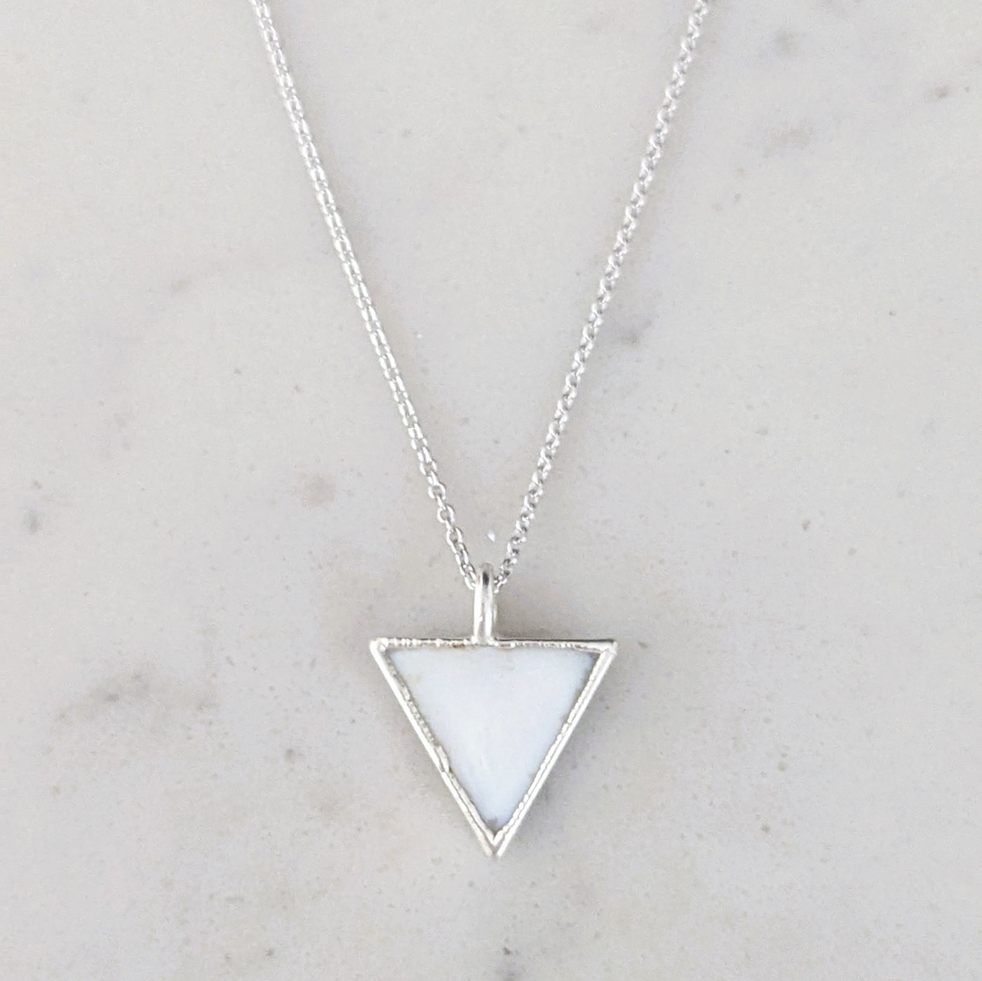 sterling silver mother of pearl triangular pendant necklace