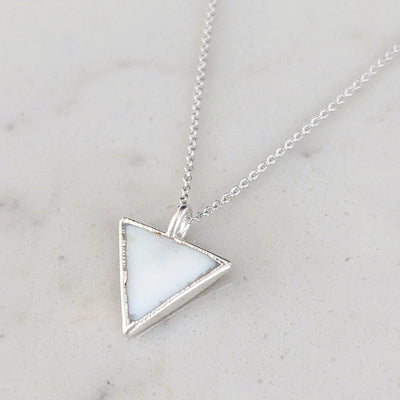 sterling silver mother of pearl triangular pendant necklace