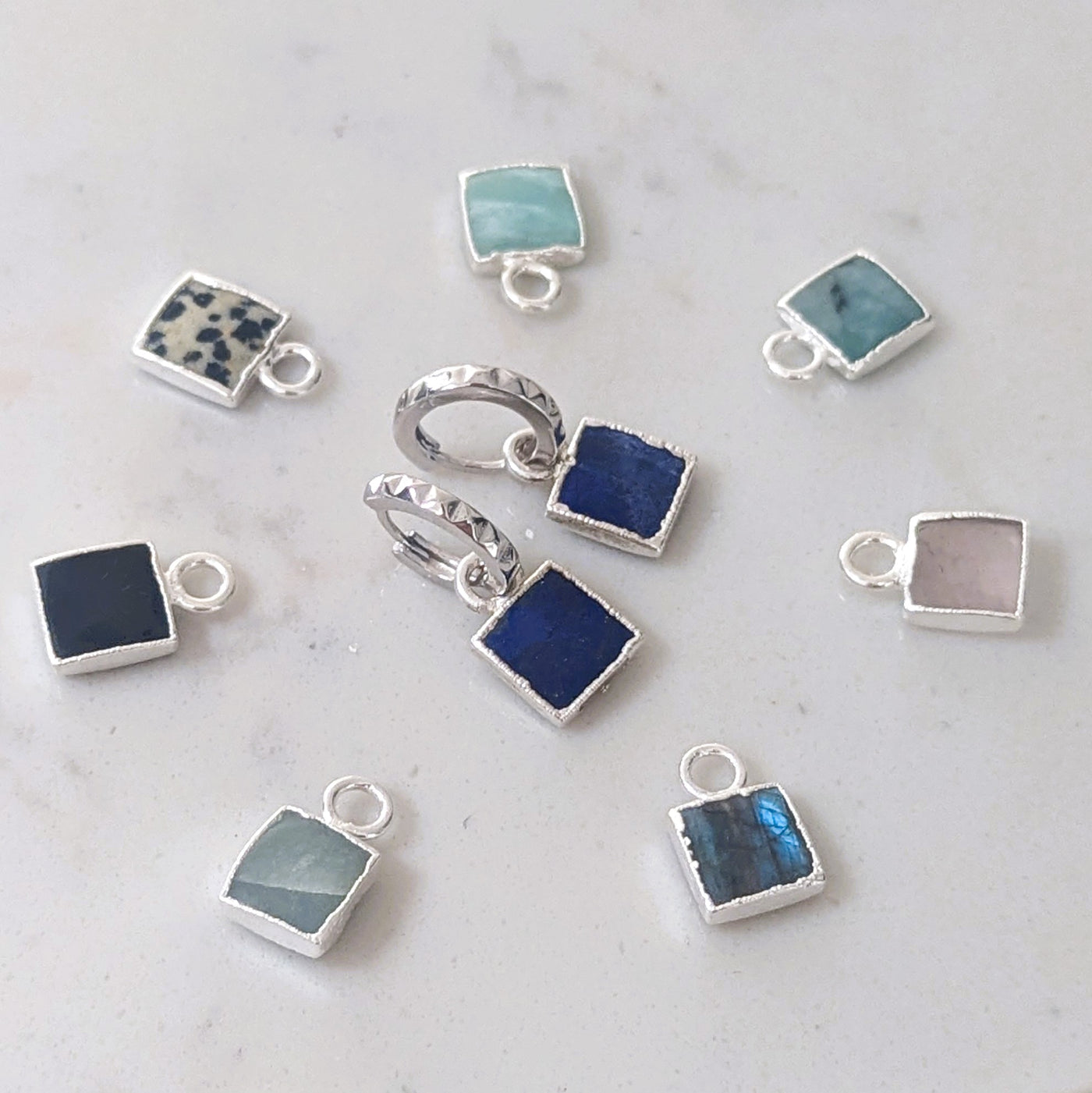 square charm gemstone earrings