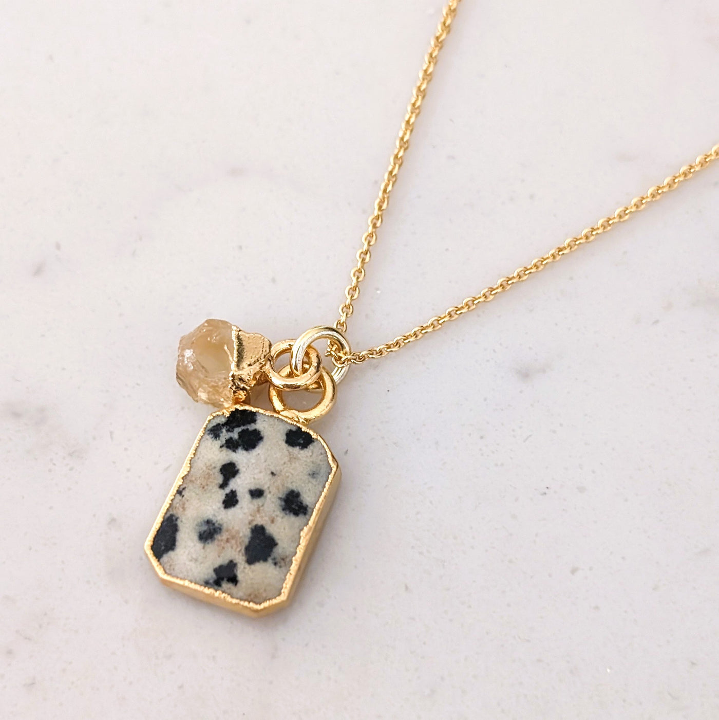 Dalmatian Jasper and Citrine gold plated necklace